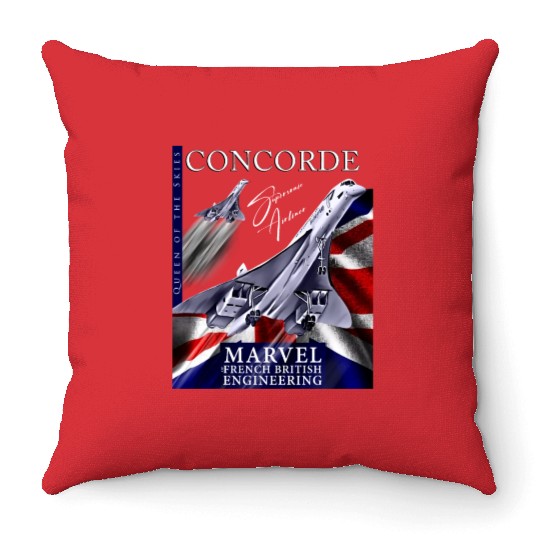 Concorde Retro Vintage British French aircraft Throw Pillows