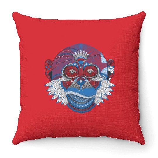 Monkey Mandala Art Throw Pillows