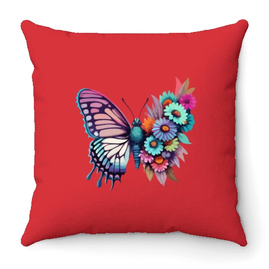 Metamorphora Butterfly Nature Flowers Branches Throw Pillows