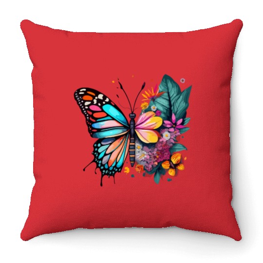 Metamorphora Butterfly Nature Flowers Branches Throw Pillows