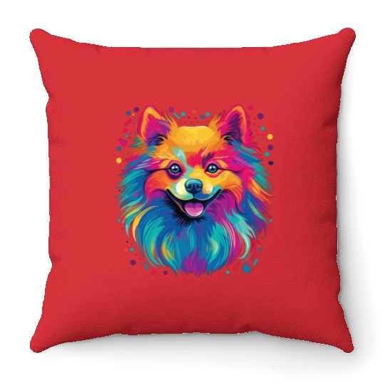 Watercolor Colorful Pomeranian Throw Pillows