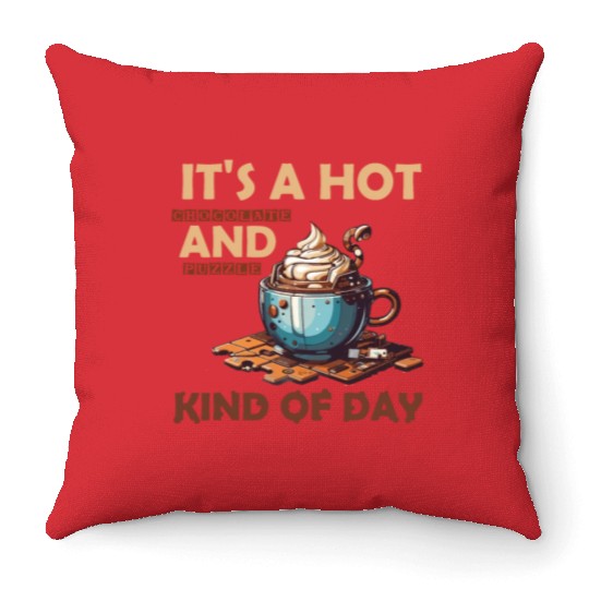 hot chocolate and puzzle kind of day Vintage retro Throw Pillows