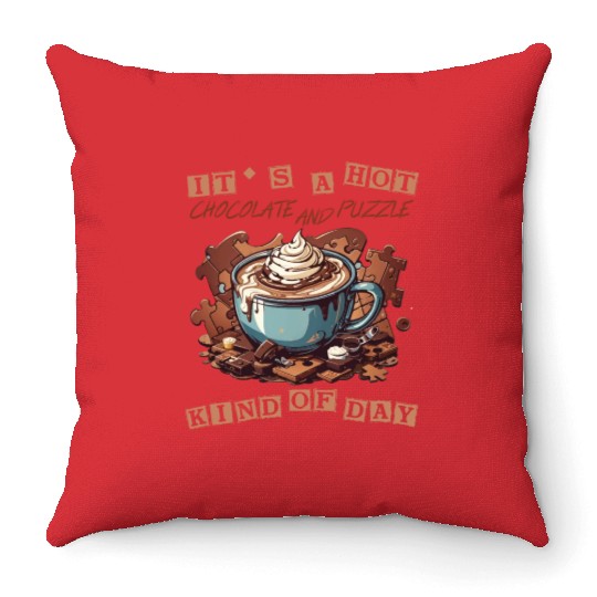 cute it hot chocolate and puzzle kind of day retro Throw Pillows