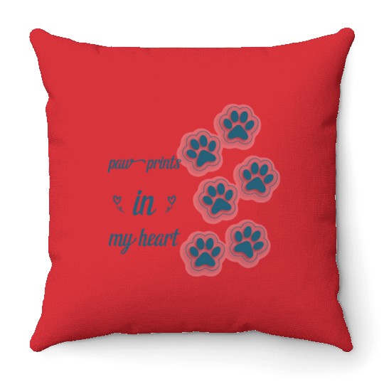 paw prints in my heart Throw Pillows