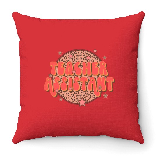 Retro Groovy Leopard Teacher Assistant Throw Pillows