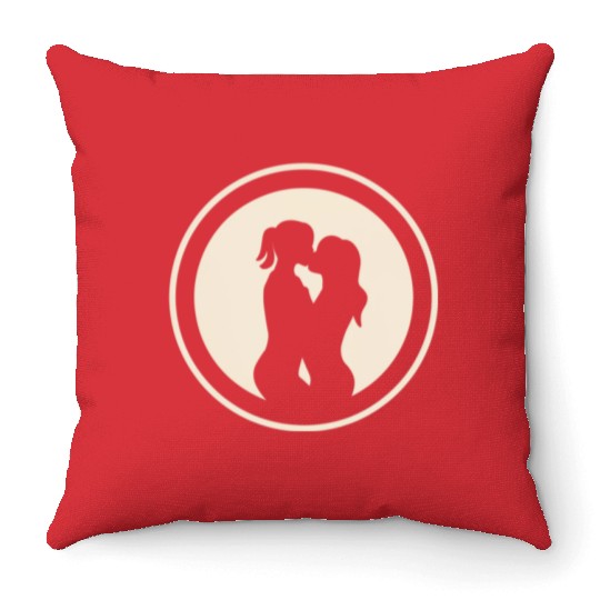 Silhouette of Lesbian Couple Throw Pillows