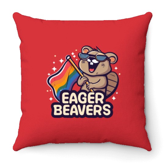 Eager Beavers with Pride LGBT Flag Throw Pillows