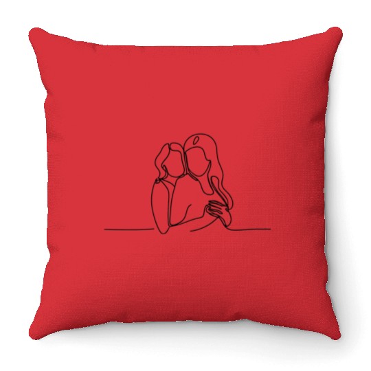 Line Art Lesbian Couple Throw Pillows