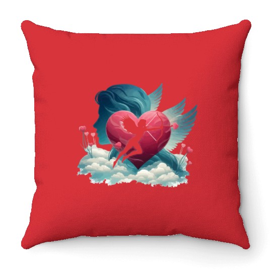 Valentine's Day with heart and Cupid. Love Heart Throw Pillows
