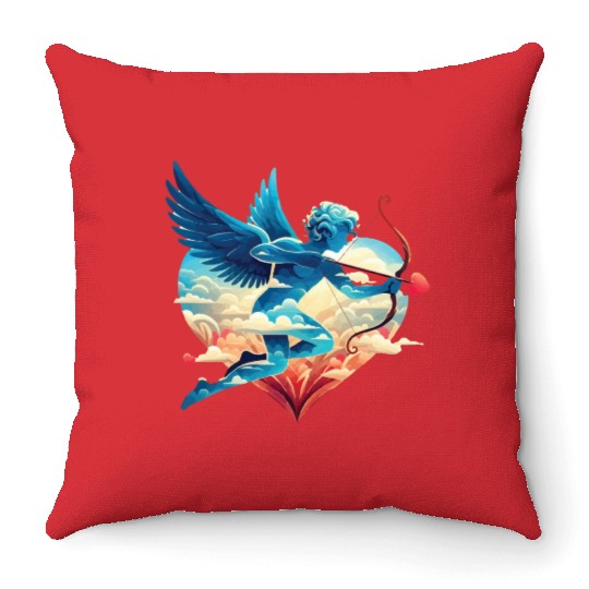 Valentine's Day - Cupid with a bow, heart, love Throw Pillows