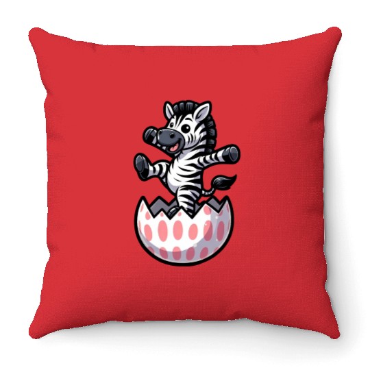 Easter Zebra Comic Easter Egg Throw Pillows