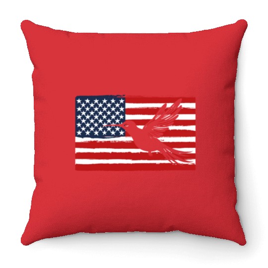 Hummingbird Us Flag Us American Flag Throw Pillows