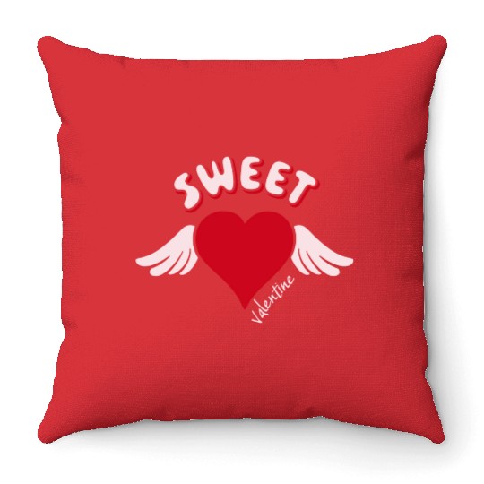 Sweet Valentine Valentine's Day Heart Cupid Wings Throw Pillows