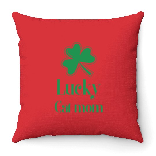 Lucky Cat Mom St Patrick's Day Throw Pillows