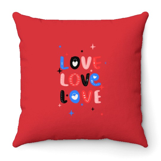 White Red Pink Light Blue Black Bold Valentine Throw Pillows