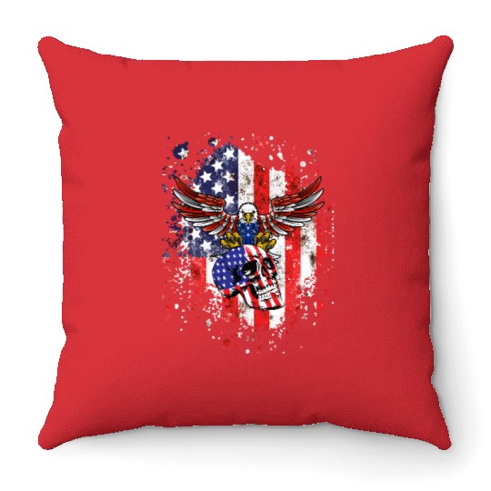American eagle skull Throw Pillows