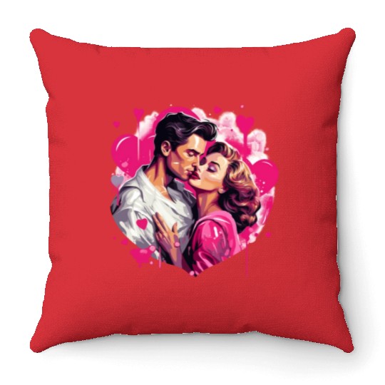 Valentine's Day, Hollywood Lovers Vintage Poster Throw Pillows