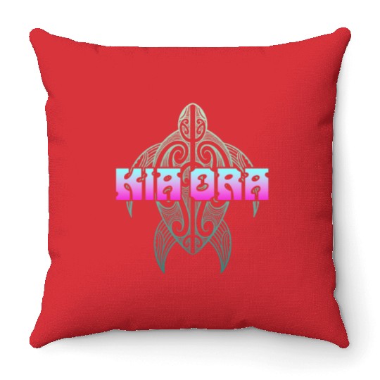 Maori Kia Ora New Zealand Tribal Turtle Throw Pillows