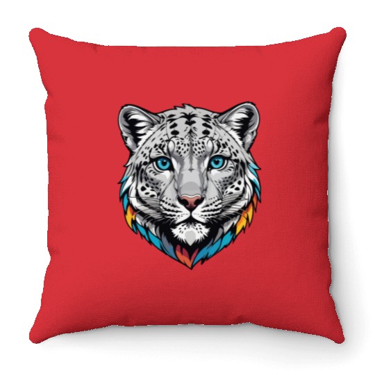 Majestic Snow Leopard Portrait - Exotic Wildlife Throw Pillows