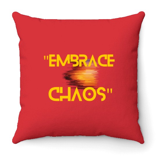 Black Yellow Simple Typography Embrace Chaos Throw Pillows