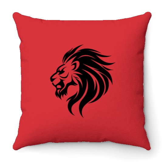 Angry Lion Head Tattoo Style Waving Mane Throw Pillows