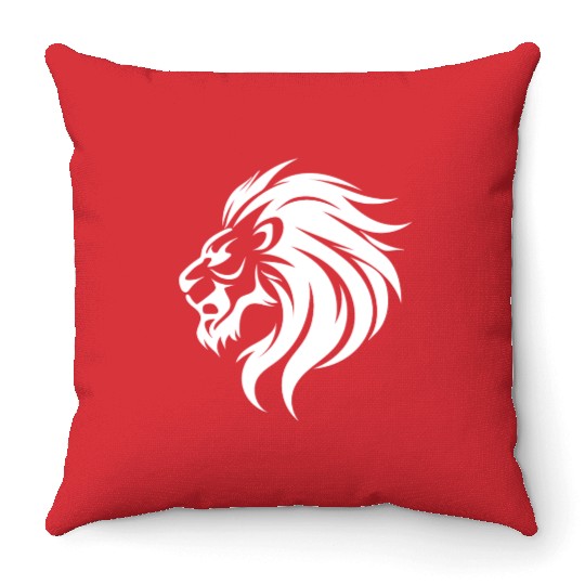 Angry Lion Head Tattoo Style Waving Mane Throw Pillows