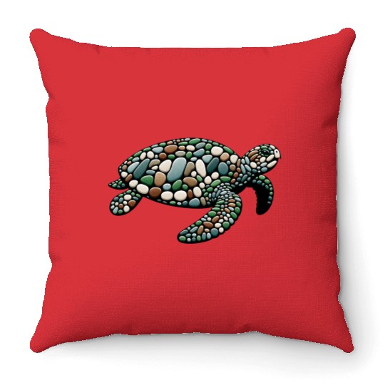 Serenity Swim - Stone Mosaic Sea Turtle Throw Pillows