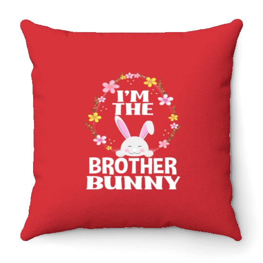 I Am Brother Easter Bunny Flower Wreath Easter Throw Pillows