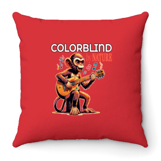Colorblind by Nature, Melodic Monkey Strums Throw Pillows