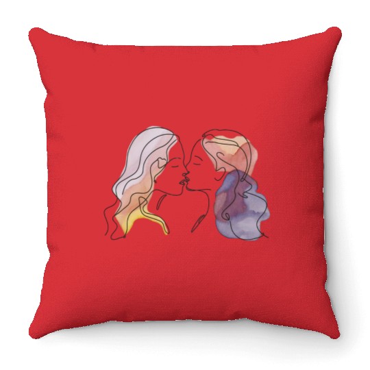 Lesbian Couple Simple Minimalistic Drawing Throw Pillows