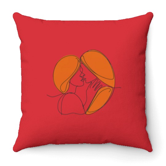 Elegant Lesbian Couple Kissing Line Drawing Throw Pillows