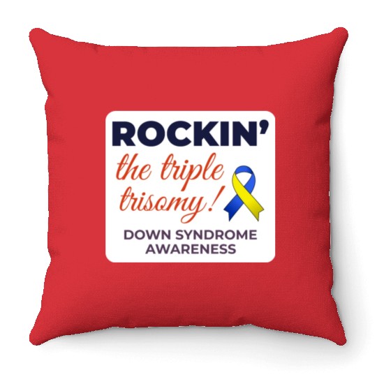 Down Syndrome Awareness Triple Trisomy Rock Throw Pillows