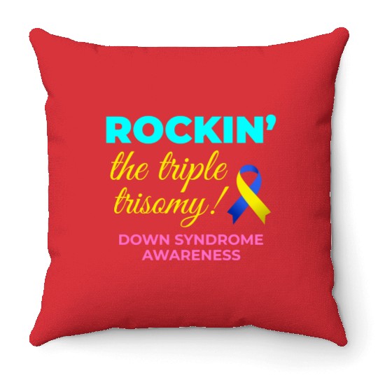 Down Syndrome Awareness Triple Trisomy Rock Throw Pillows