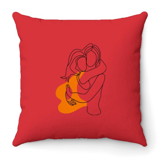 Lesbian Couple Minimalist Line Art Throw Pillows