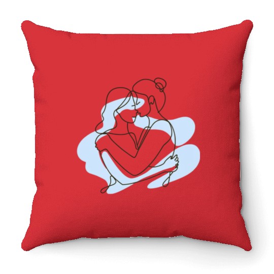 Abstract Line Art Lesbian Couple Throw Pillows