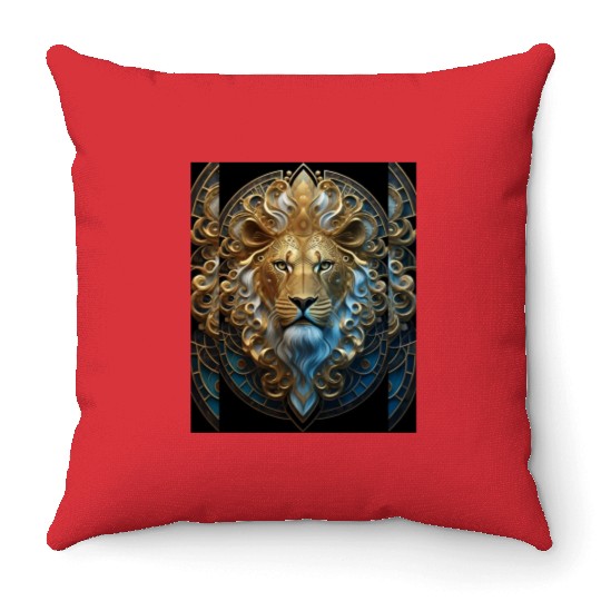 1920s Art Deco lion, gold Throw Pillows
