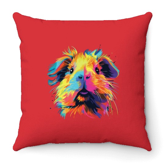 Watercolor Colorful Guinea Pig Colorful Throw Pillows