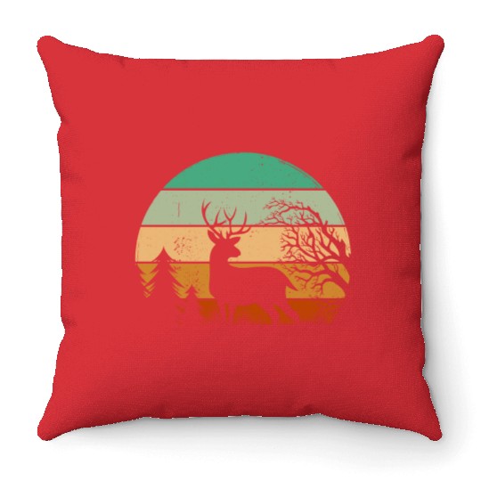 Serene Deer Twilight Forest Silhouette Throw Pillows