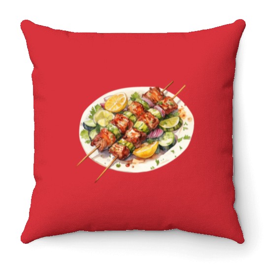 Greek Chicken Souvlaki Throw Pillows