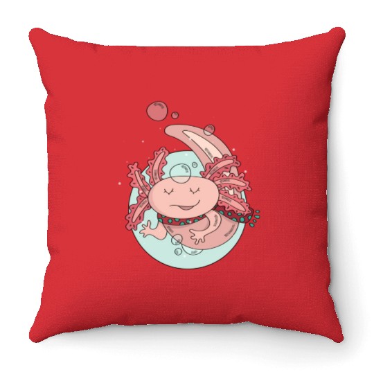 Pastel Axolotl Salamander Cute Lizard Lover Gift Throw Pillows