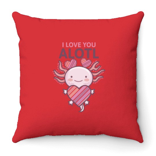 Axolotl Cute I love you alotl Fitted Throw Pillows