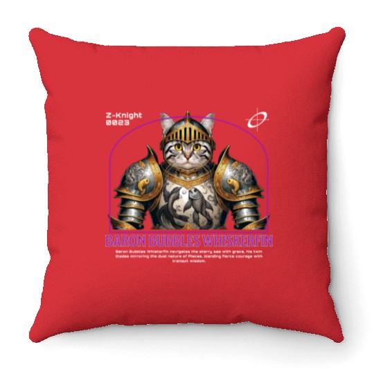 Pisces Cat Knight - Zodiac Astrology Fish Armor Throw Pillows