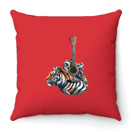 Retro Style Guitar for Guitarists Throw Pillows