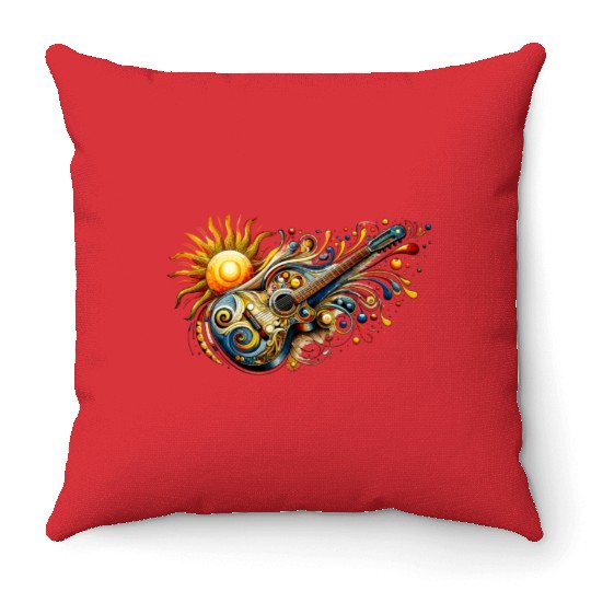 Retro Style Guitar for Guitarists Throw Pillows
