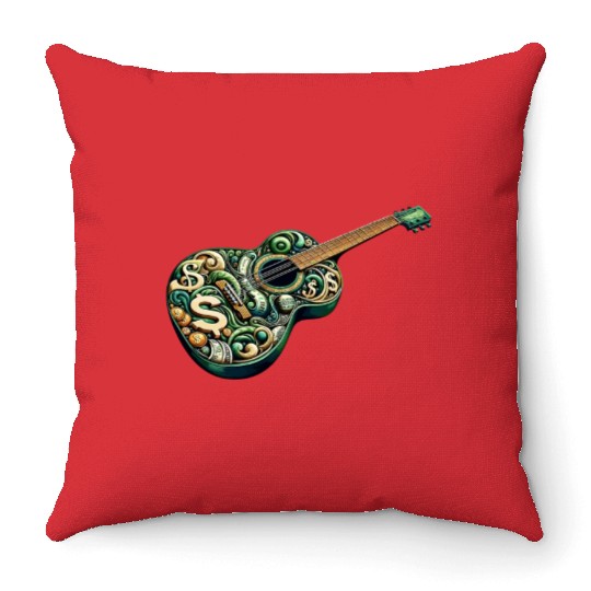 Retro Style Guitar for Guitarists Throw Pillows