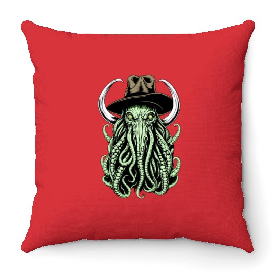 Bizarre Fusion: Cowboy Hatting Cow Cthulhu Throw Pillows