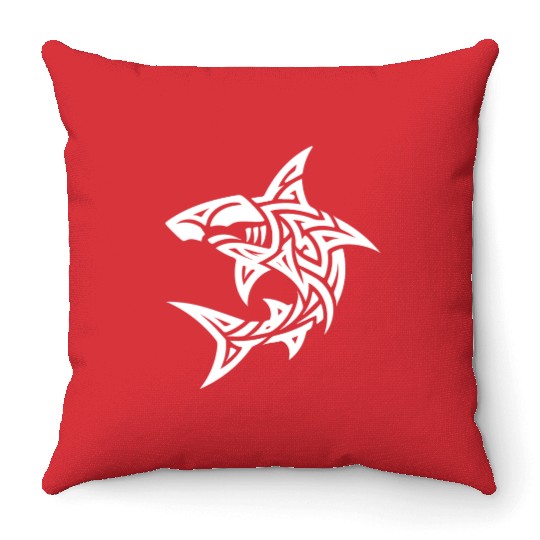 Tribal Hammerhead Shark Style Diver Fan Tattoo Throw Pillows