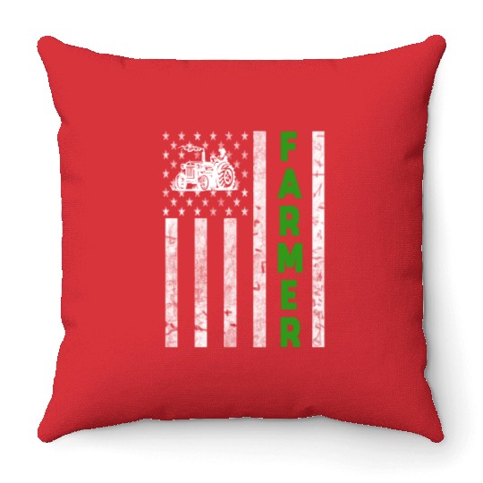 Flag with Tractor Patriotic Farmer Farming Throw Pillows