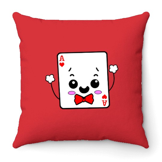 Kawaii Ace of Hearts Playing Card Throw Pillows