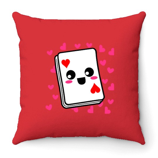 Kawaii Playing Card Hearts Throw Pillows